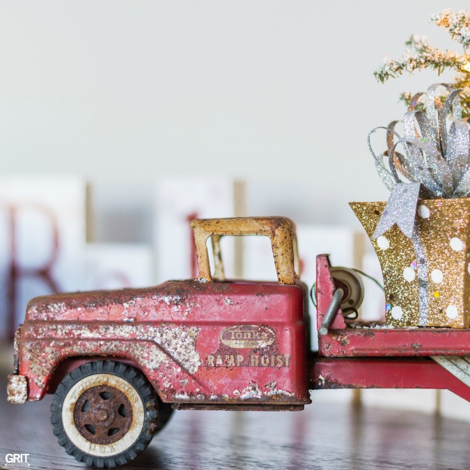 Vintage Christmas. Antique truck loaded with presents.