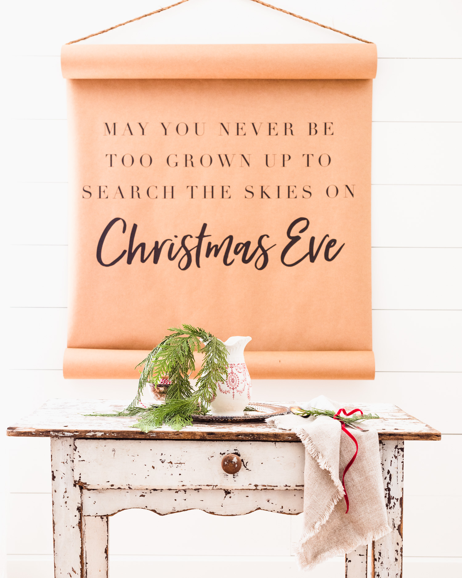 Christmas Scroll with quote & vintage decor 