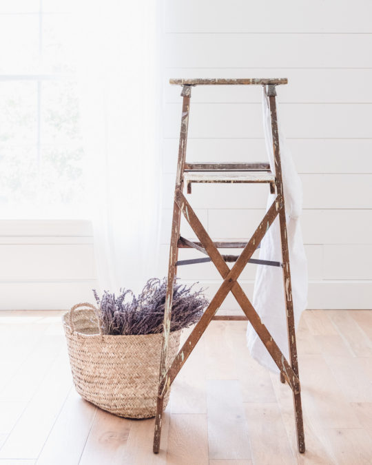 Antique Ladder & French basket with lavender