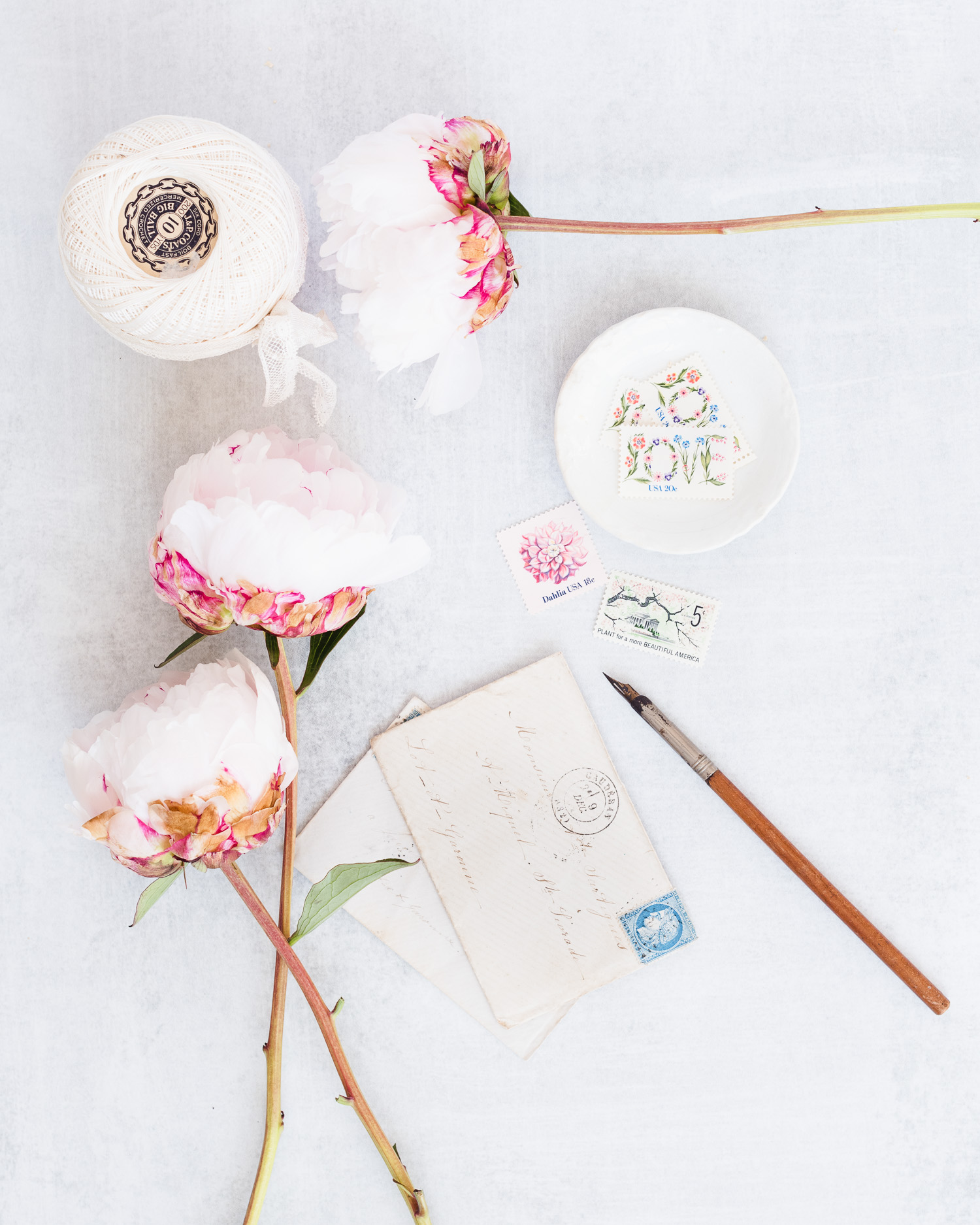 Vintage props & pink peonies