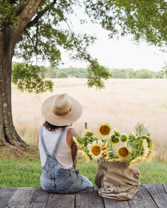 Porch Sittin' Self Portrait White Lite Sunflowers