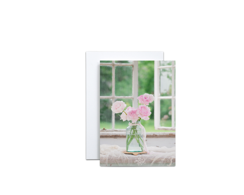 French Pitcher with Pink Peonies. Flower Notecard