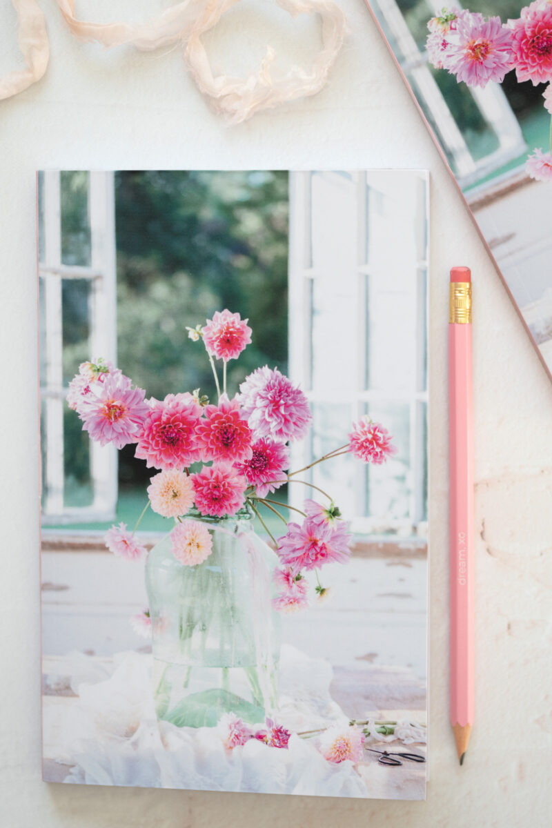 Flower Journal | Antique French Jar filled with pink dahlias