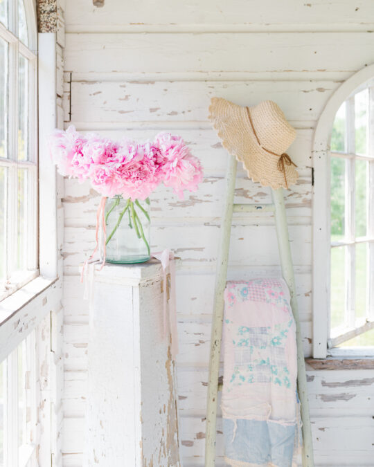 Vintage French Jar with Peonies
